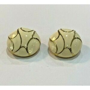 Vintage 1980 clip on earrings gold & cream enamel